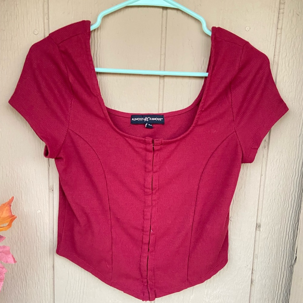 Size L Almost Famous Deep Red Ribbed Corset Style Top